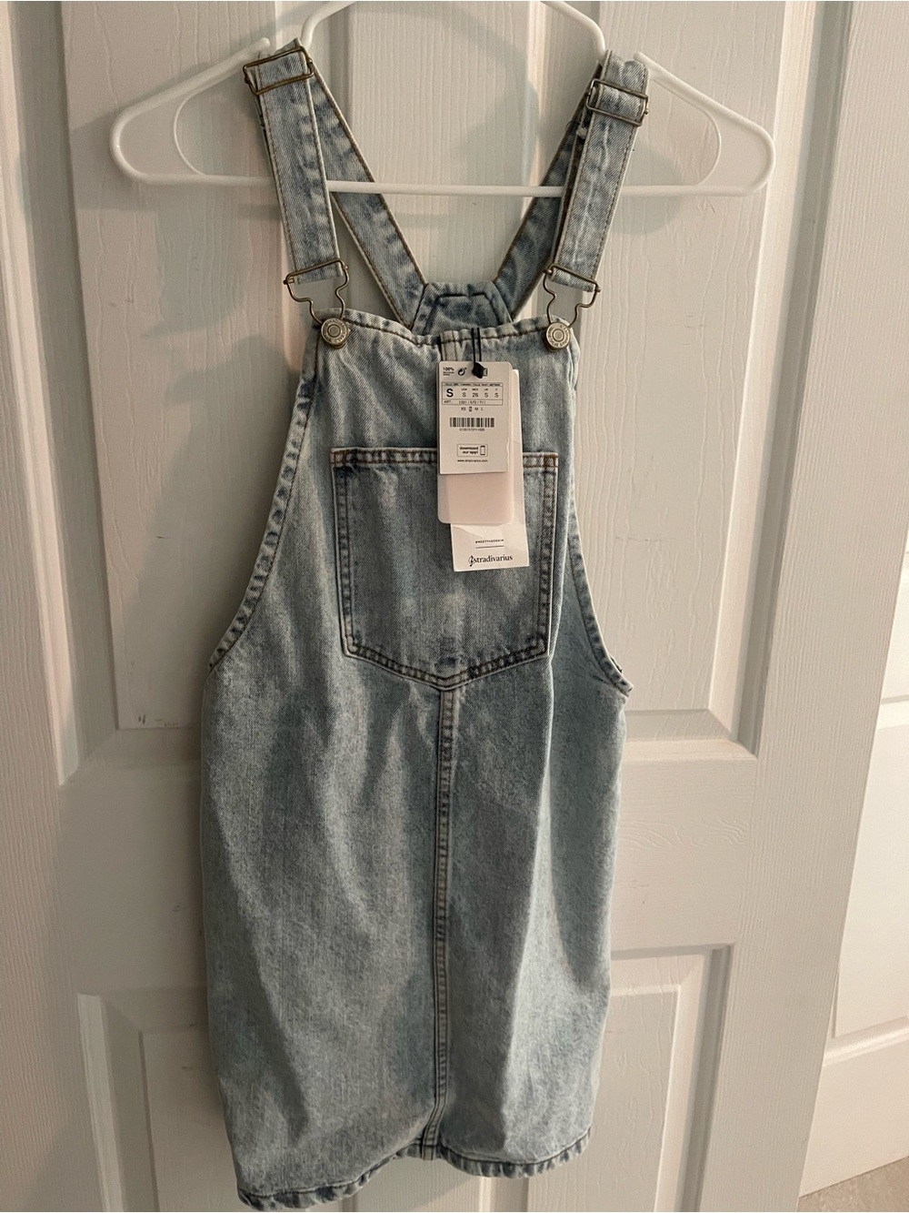 stradivarius Light Blue Denim Overall Dress